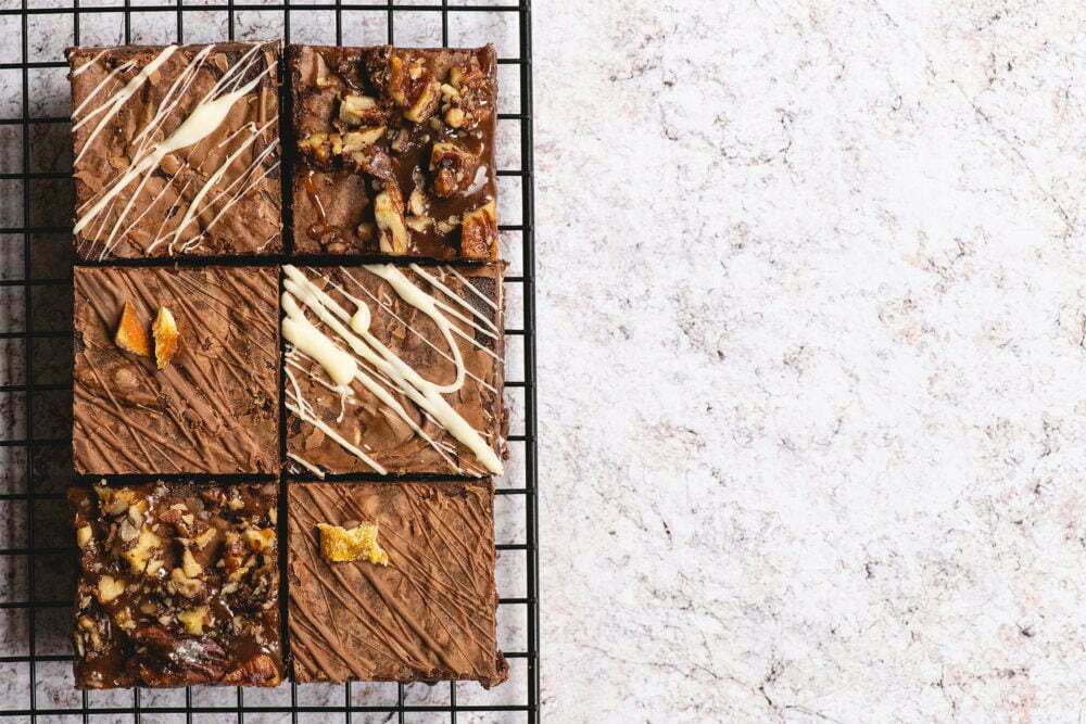 Brownies on a marbled background
