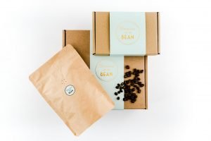 Coffee Brownie boxes on a white background with coffee beans