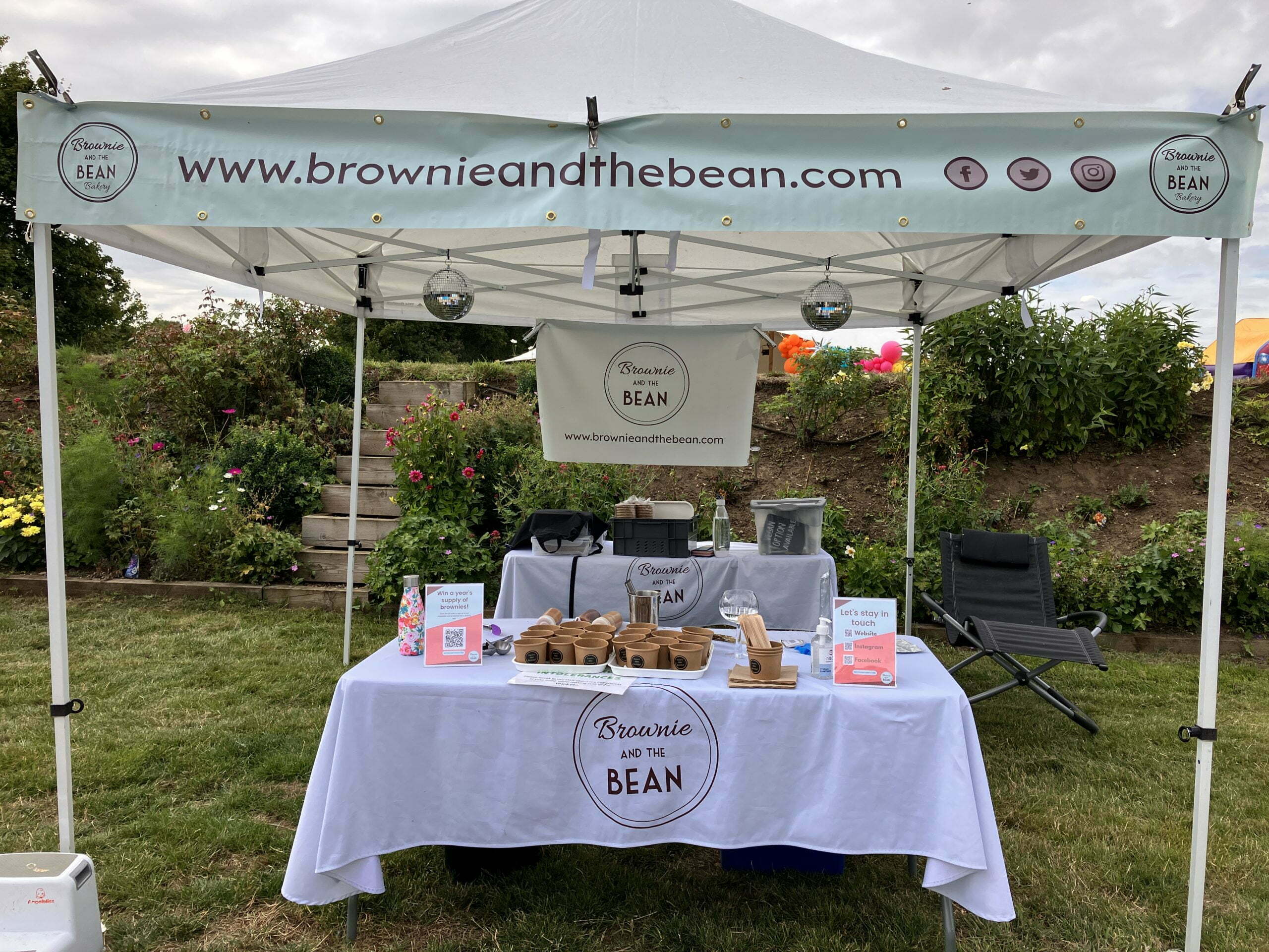 The brownie and the bean pop-up gazebo set up for an event